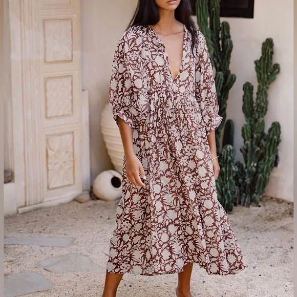 [新品]Daughters of India Kyra Midi Dress L Kyra Midi Dress ~ Caramel – Daughters of India